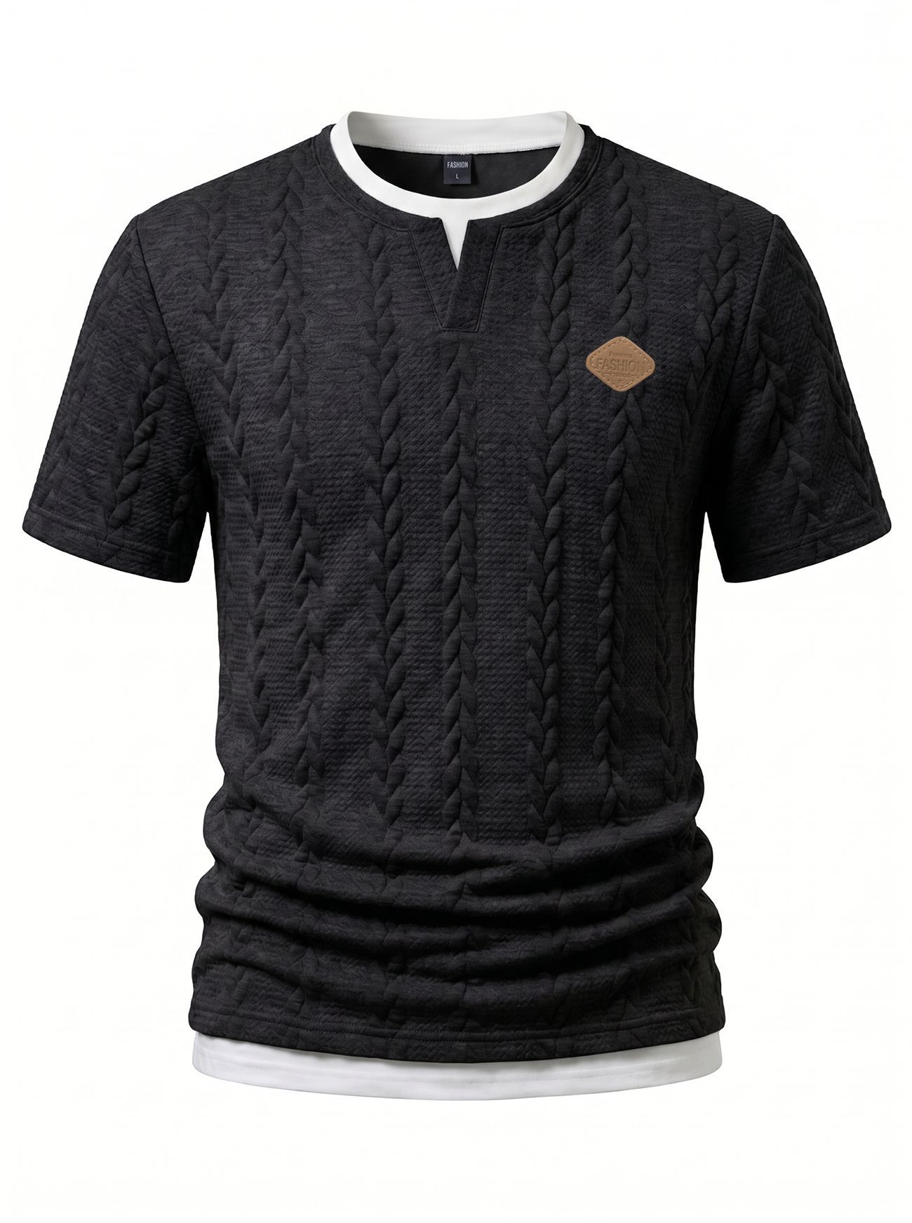Transfronterizos Europa y América de verano ropa de hombre nueva textura con logotipo de cuero falso dos camisetas de mangas cortas delgadas camisetas casuales