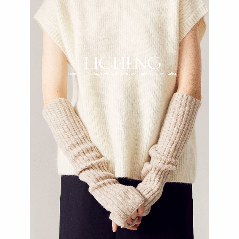 100% Wool Knitted Long Red Gloves Versatile Sleeveless Half-Finger Knit Arm Warmers for Women
