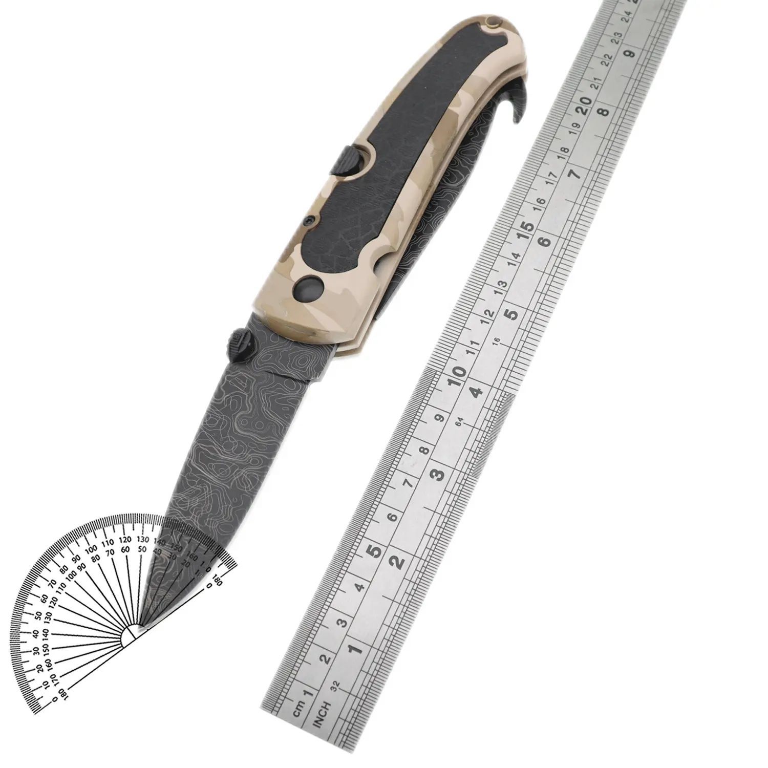 跨境热销折叠披覆迷彩碳纤纹户外三开刀锯急救割绳开瓶野露营刀具