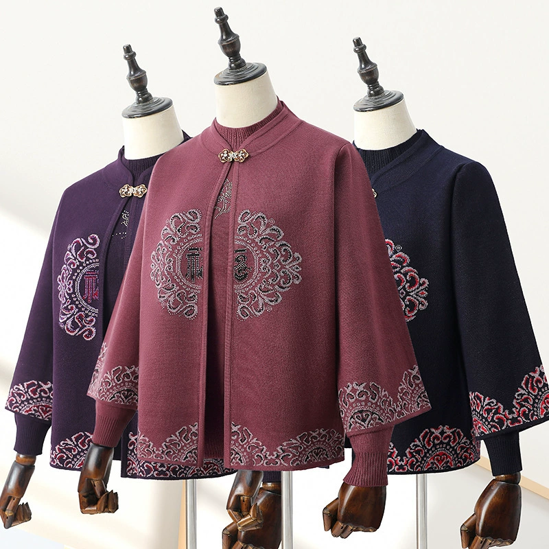 Мама среднего и пожилого возраста Весна и осень, женский свитер с днем свекрови, свитер, праздничный кардиган из двух частей, шаль для бабушки, пальто