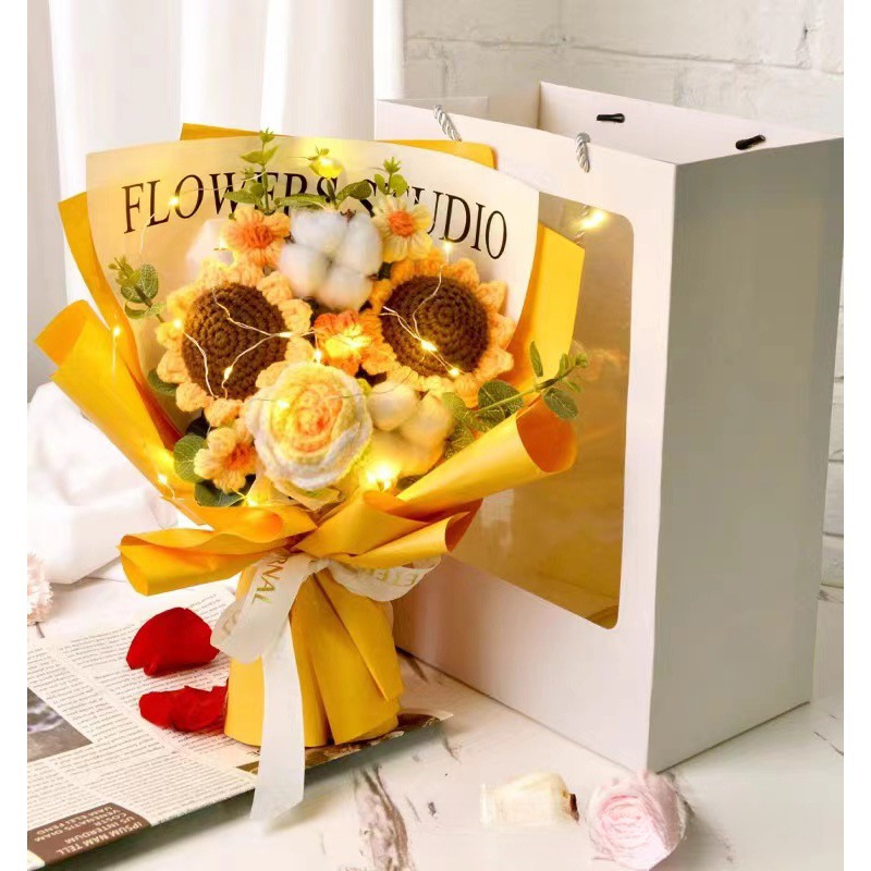 해바라기 오렌지 니트 부케 [완제품 배송]