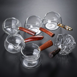 Factory wholesale wooden high borosilicate glass fair cup kung fu tea set accessories tea thickened side cup