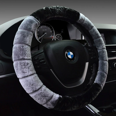Cross-border foreign trade generation new short plush winter steering wheel cover car handle cover universal warm winter non-slip cover (Steering wheel cover) - bamboo-gray-steering-wheel-round-38cm