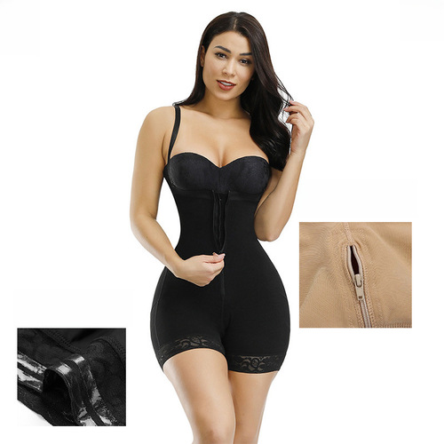Cross-border new strap one-piece body-shaping bodysuit with zipper and row of buttons—waist-trimming, hip-enhancing shapewear; figure-flattering tummy-control pants with a butt-lifting design.
