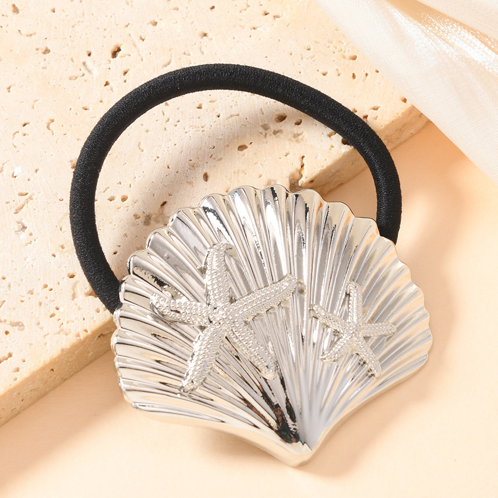 2025 nuevo diseño, personalidad, estrella de mar de metal, anillo para el cabello de concha, todo fósforo, cuerda para el cabello de viento frío, cuerda para el cabello de temperamento retro