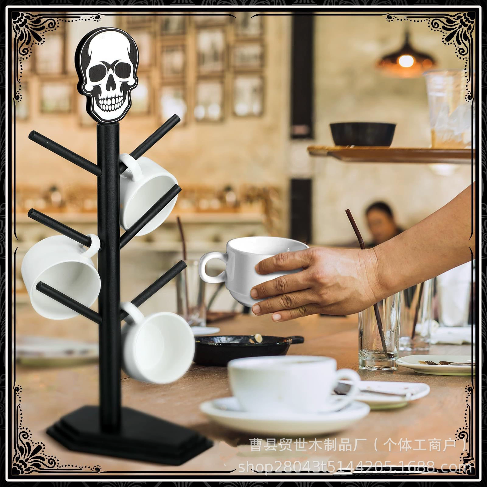 Деревянный держатель для чашки с водой на Хэллоуин, кружка в форме черепа, стеллаж для хранения кофейной чашки, съемная подставка для ювелирных изделий
