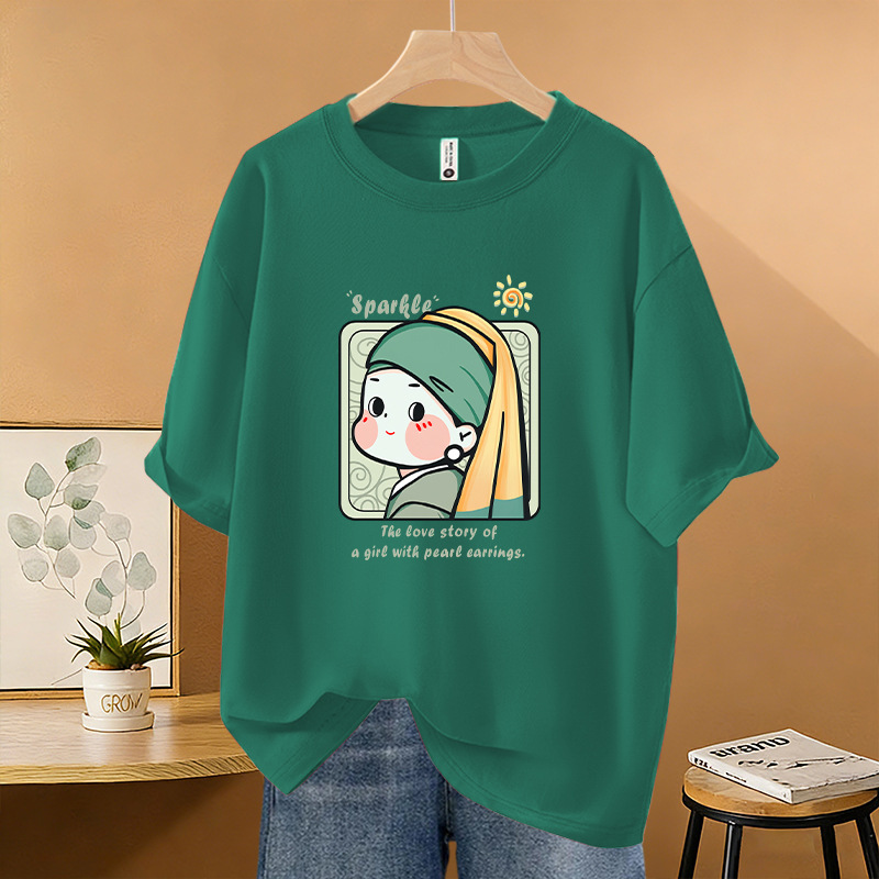 Wholesale Summer Women's Pure Cotton Short-Sleeved T-Shirts with Printed Patterns, Loose and Versatile, Breathable, Korean Style Trendy Brand Adult T-Shirts