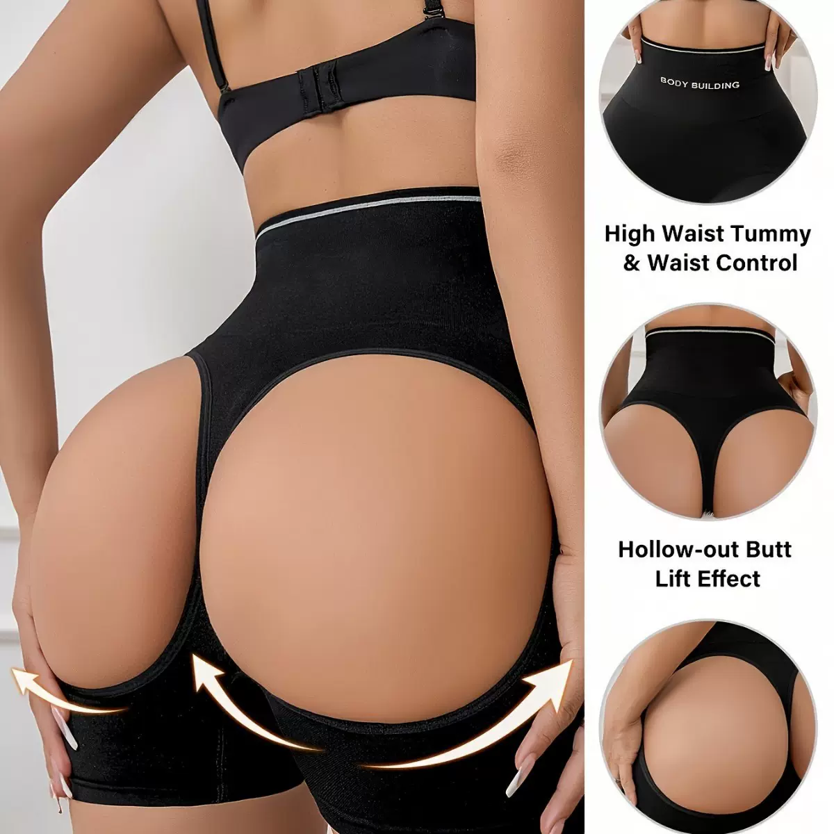 翘臀美体裤收胯提臀神器塑形蜜桃臀丰臀透气性感镂空露臀安全裤女