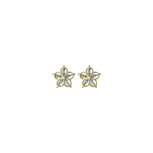 S925 sterling silver plated with 14k gold light blue orchid zircon earrings flower shape hollow versatile exquisite earrings for women