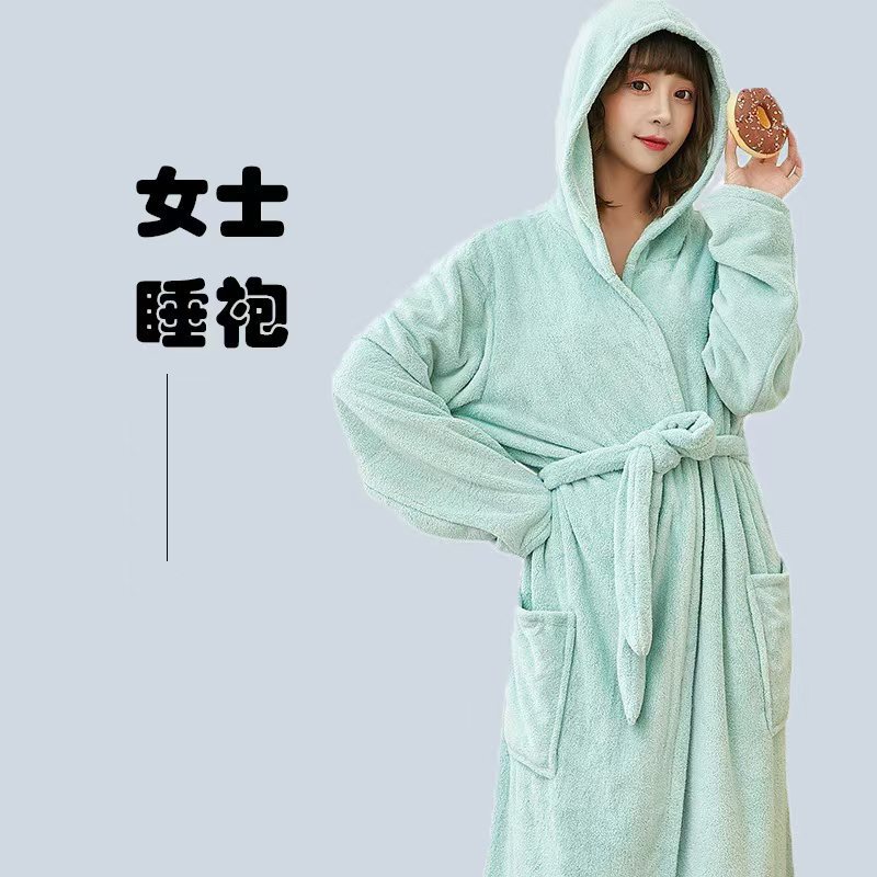 Adult Solid Color Hooded Bathrobe, Soft Absorbent Coral Fleece Bathrobe, Unisex Long Robe, Home Wear, Morning Robe, Cross-Border Adult Solid Color Hooded Bathrobe, Soft Absorbent Coral Fleece Bathrobe, Unisex Long Robe, Home Wear, Morning Robe, Cross-Border
