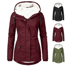 2021跨境欧美wish秋冬新款女装外套纯色口袋拉链长袖加绒外套女