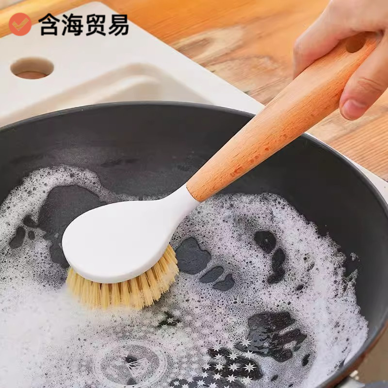 鍋ブラシ、キッチン専用長柄鍋洗いブラシ、鍋洗い加工品、鍋を傷めず油汚れを落とす、食器洗いブラシ、木柄ブラシ|undefined