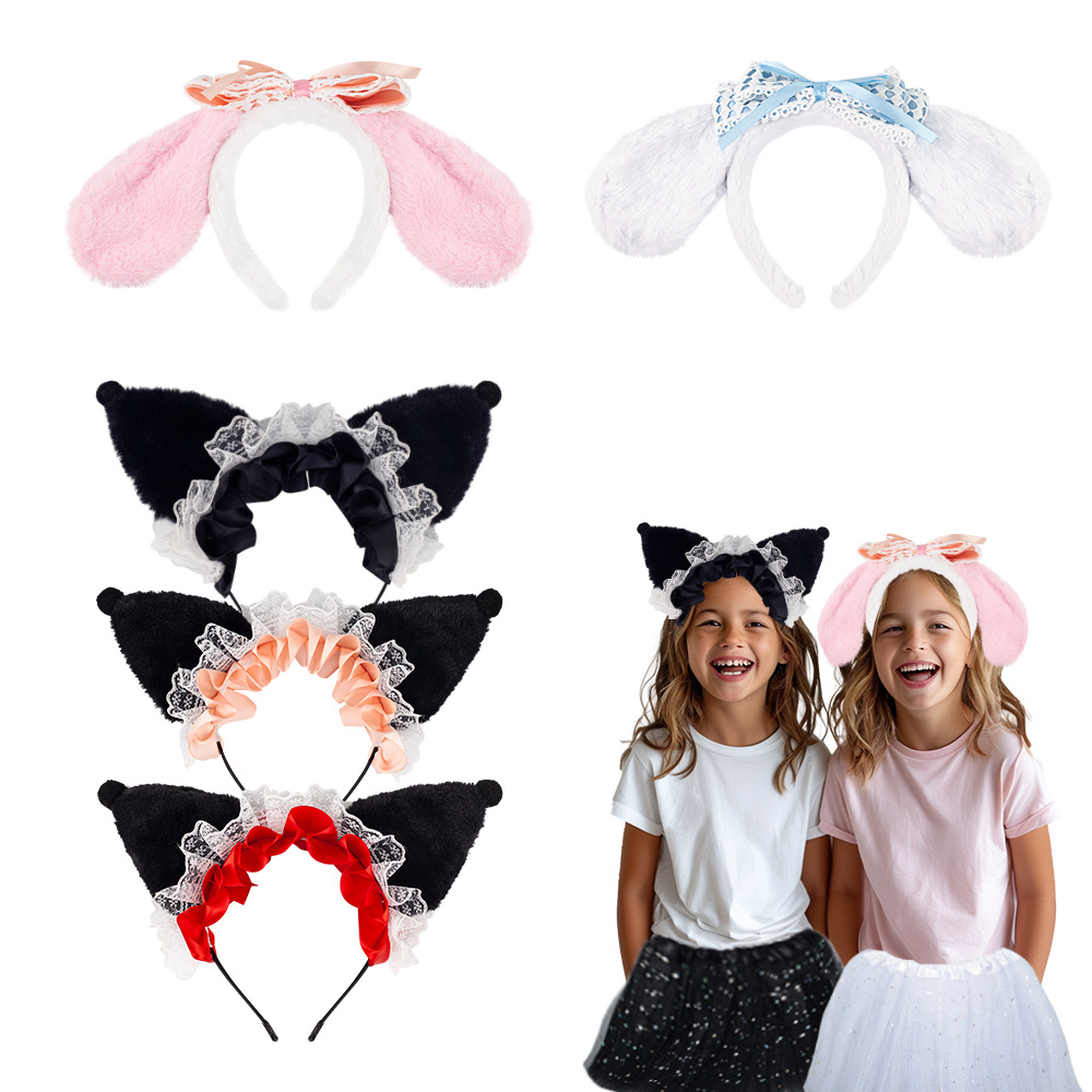 跨境可愛搞怪卡通毛絨發箍女壓發貓耳朵頭箍萬聖節女傭日系頭飾女