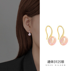 S925銀天然珍珠耳釘女輕奢復古高跟鞋耳鈎氣質名媛高級感耳墜耳環