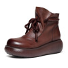 Leather demi-season low boots for leisure platform, cowhide