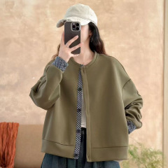 2025秋季新款女圆领日系短款外套长袖复古风ins外贸个性时尚小众