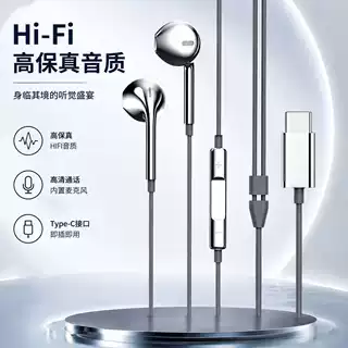 新品热销电镀银色有线耳机Type-C全系列通用接口线控带唛高清通话