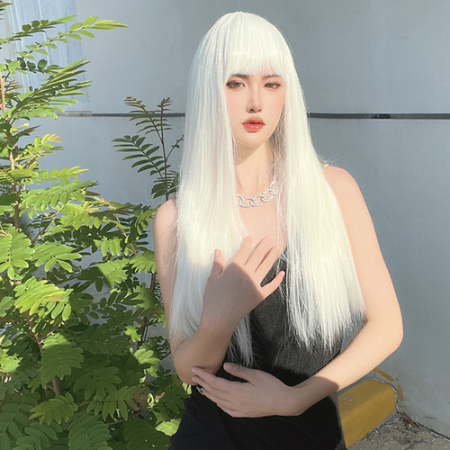 Factory direct sales wig for women with long straight hair, air bangs, long hair, Kuaishou celebrity's same style simulation wig headgear