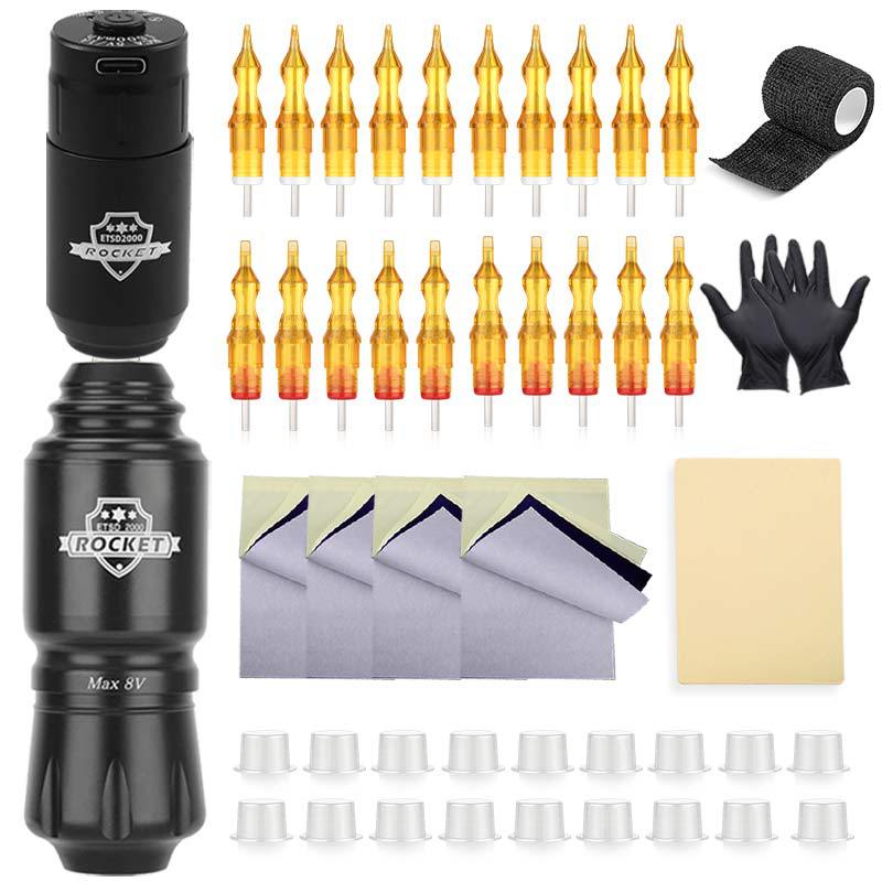 Rocket Tattoo Pen Set, 20 Tattoo Needles, Tattoo Machine, Complete Tattoo Set, Student Tattoo Practice, Cross-border