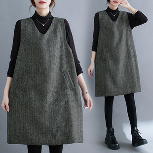 Real Shot of 2024 Autumn and Winter New Woolen Vest Vest Mid-Length Casual Loose Large Size Bottoming Skirt for Women