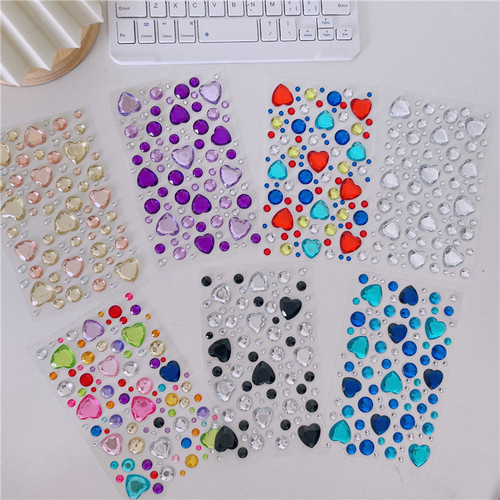 Large love diamond sticker ins3D Korean diamond decoration handbook face sticker children girl crystal diamond