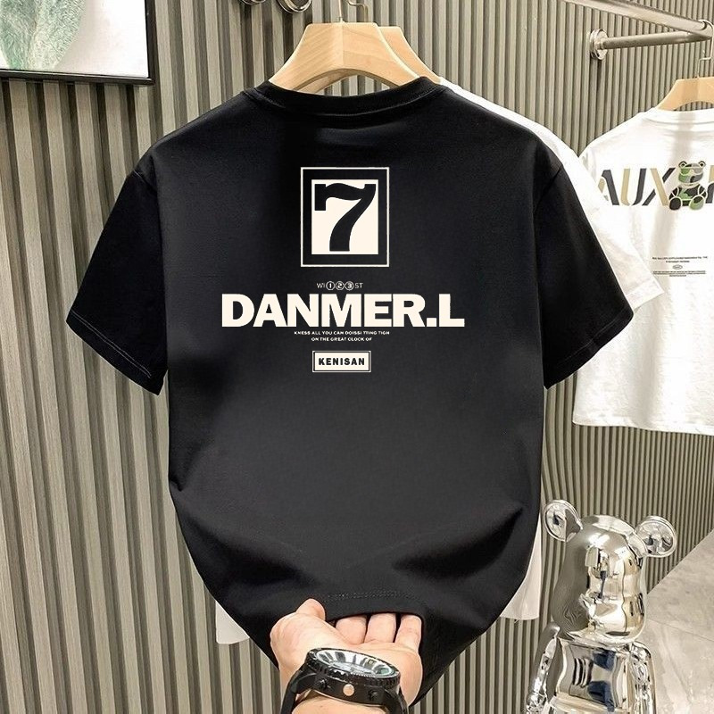 2024 Neues kurzärmliges T-Shirt für Herren Instagram Trendy Letter Printing Slim Fit Vielseitiges Casual Bottom Top mit 5/4_voghion.com
