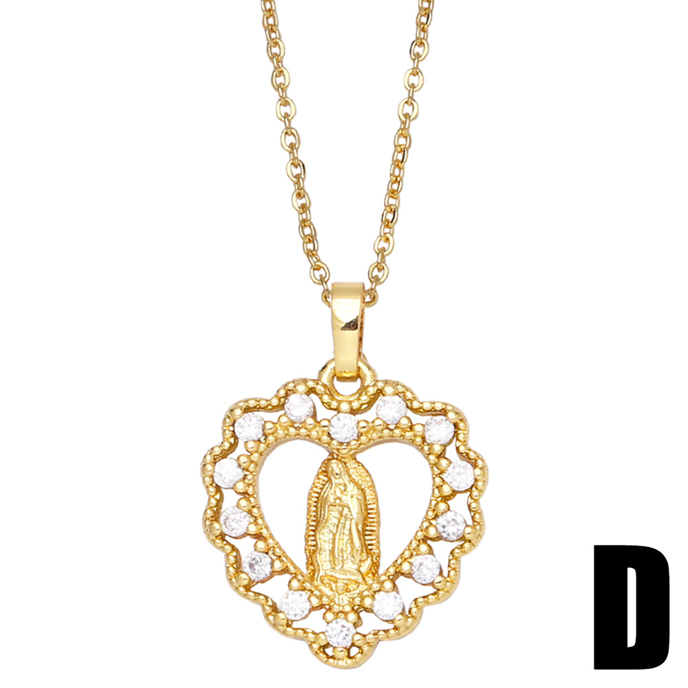 Fashion Inlaid Colored Zircon Necklace Virgin Mary Tag Copper Collarbone Chain display picture 6