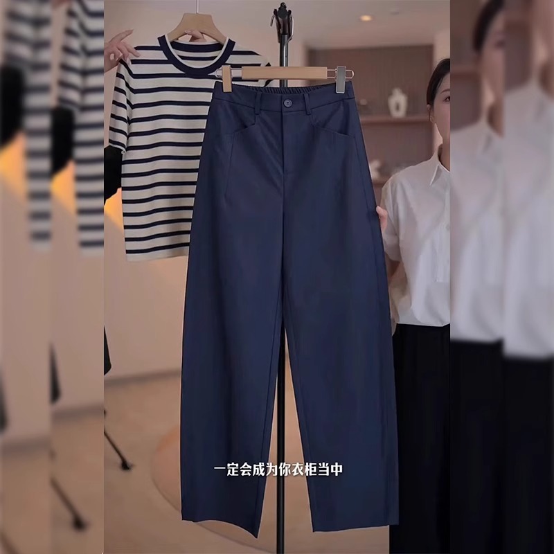 네이비블루 [차가운 스타일의 고급팬츠/하이웨이스트팬츠/틈새디자인/스몰/핫스타일/하이스트리트 트렌드팬츠/바지/슬림/다용도]