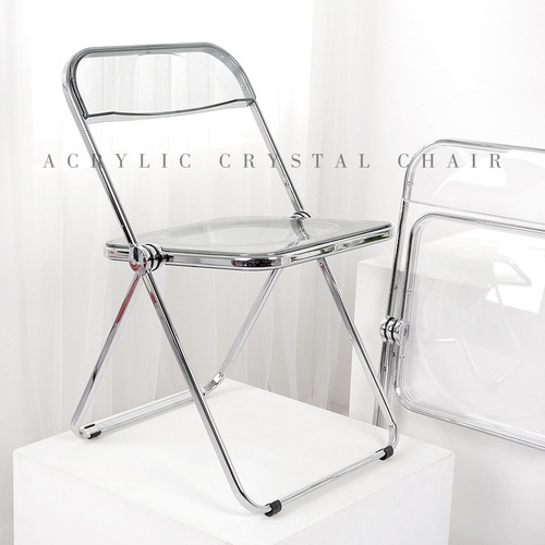 Transparent folding chair, acrylic fashion crystal dining chair, light luxury backrest stool, ins Internet celebrity photo chair, makeup chair