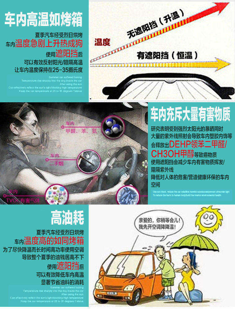 Car front sun protection and heat insulation film, interior front and rear windshield sunshade, light-blocking curtain, aluminum foil car sunshade