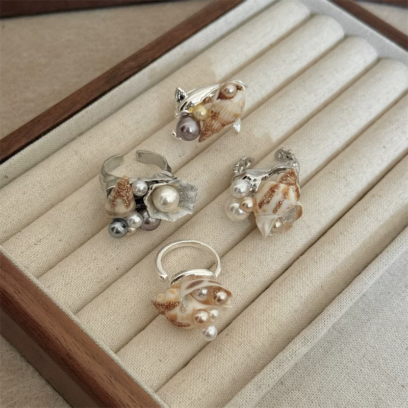 handmade marine ring (Marine) — дизайн ракушки жемчуга, один размер, стиль пляжа