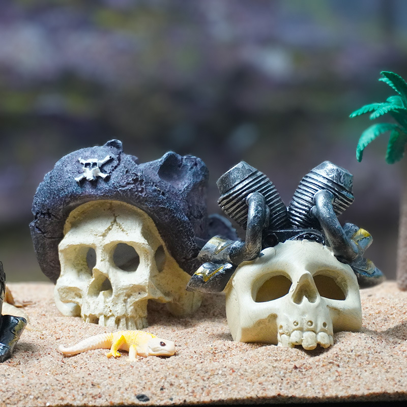 Pecera, acuario, calavera, decoración de paisajismo, casa de cría, evitar trepar, caja de mascotas, pirata, estilo caliente con capucha
