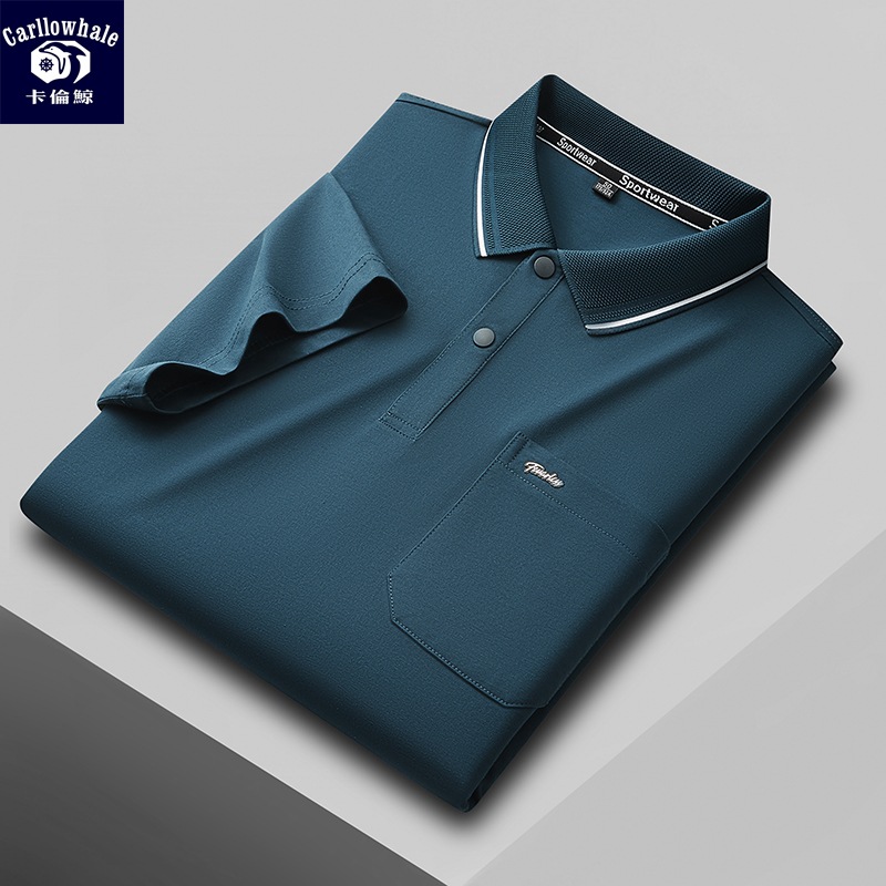 Karon Whale Short Sleeve Men's Polo Shirt 2025 Summer New Business Pocket Solid Color Men's T-Shirt Dropshipping