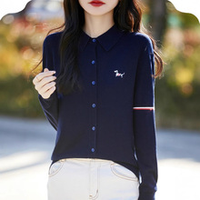 工厂直营新款精纺羊毛小狗刺绣POLO开衫翻领毛衣开衫女款时尚舒适