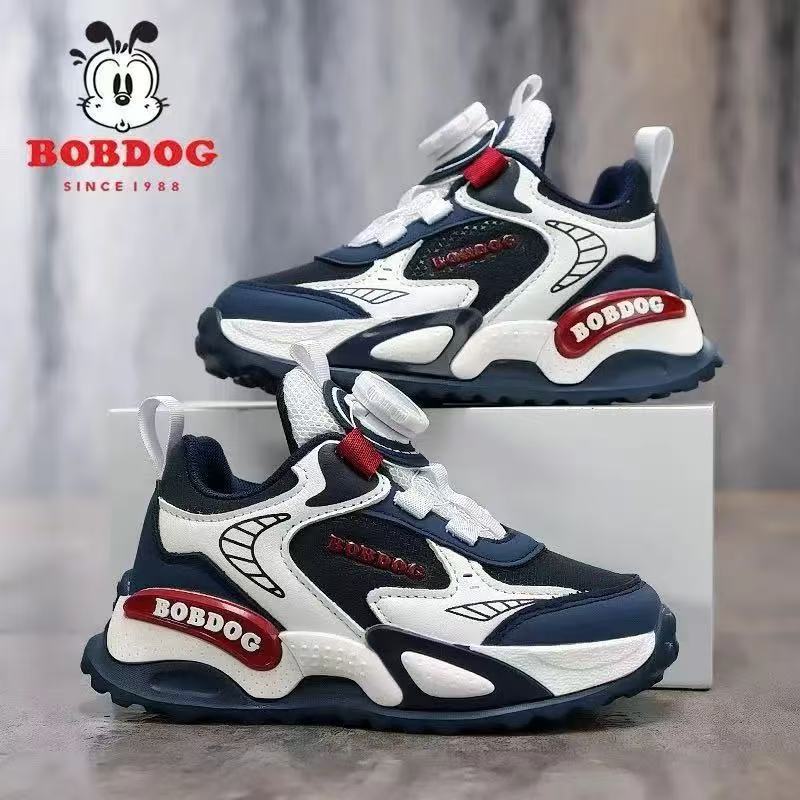Babu Bean zapatos para niños primavera y otoño 2025 nuevo botón giratorio zapatos de niños de tamaño medio y grande malla transpirable zapatos deportivos para niños