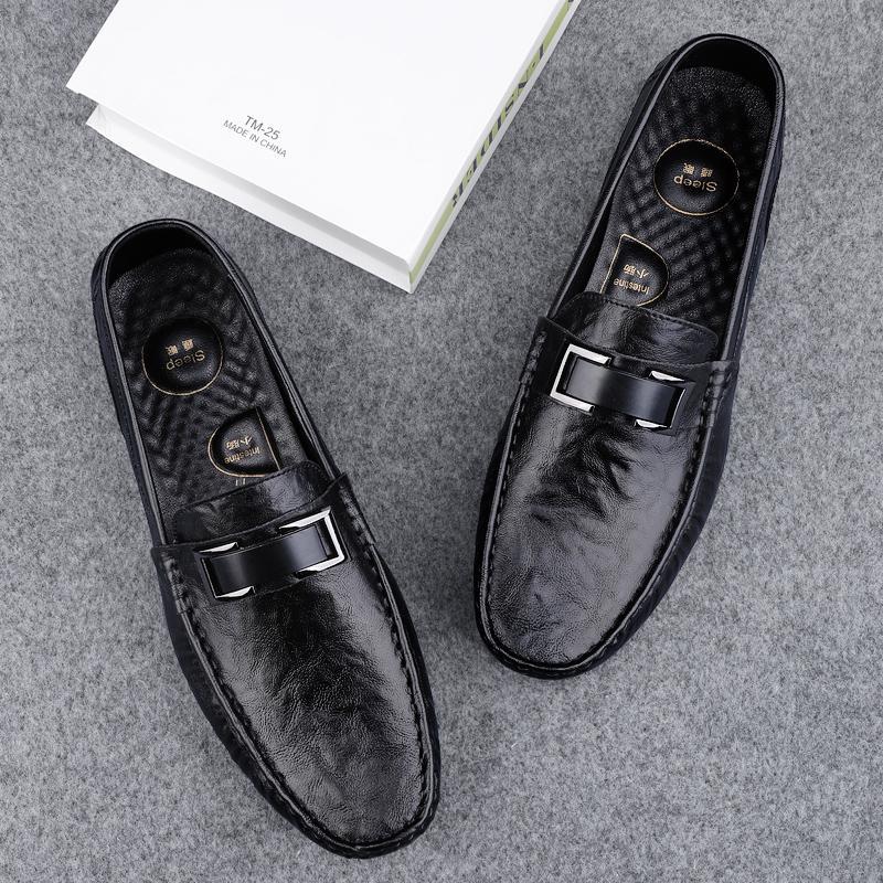 Zapatos de lujo ligero Bean para hombres de cuero genuino 2025 nuevos zapatos de estilo perezoso marca de moda impresión informal británica zapatos Lefour