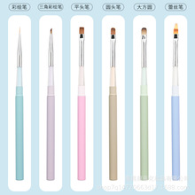 新款马卡龙色系便携式美甲笔刷拉线笔大方圆光疗笔三角彩绘笔