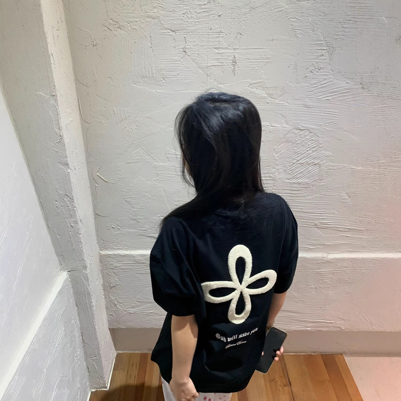 American High Street Style Cross Towel Embroidery Pure Cotton Short-Sleeve T-Shirt for Women, Summer Design, Couple's Round Neck Loose Top American High Street Style Cross Towel Embroidery Pure Cotton Short-Sleeve T-Shirt for Women, Summer Design, Couple's Round Neck Loose Top