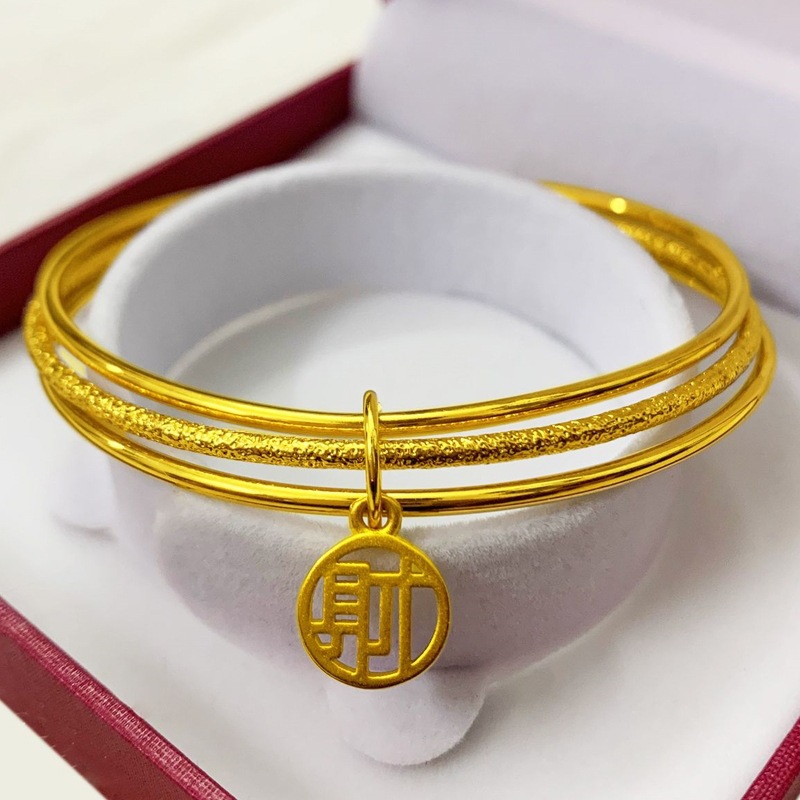 Vietnamo „Shajin Sansheng III“ prekės ženklo žalvarinė apyrankė, padengta auksu, paprasta, trijų sluoksnių, apvali, paprasta, elegantiška apyrankė su vibruojančiu tonu_voghion.com