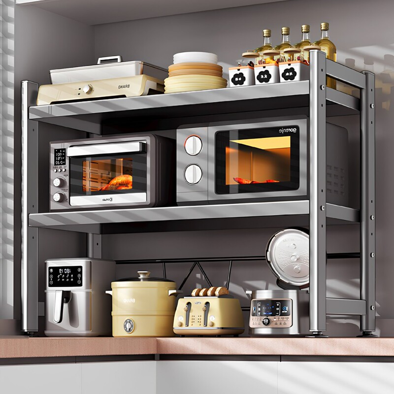 Kitchen countertop shelf, three-layer microwave rack, multifunctional storage stand for rice cooker, integrated appliance, oven storage bracket