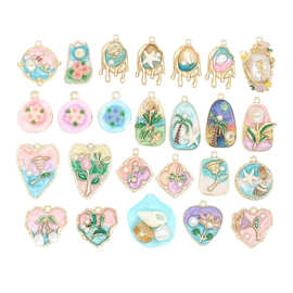 莫奈花园油画 珍珠仿贝壳海星 新款沙滩花卉耳饰项链滴釉油款坠子