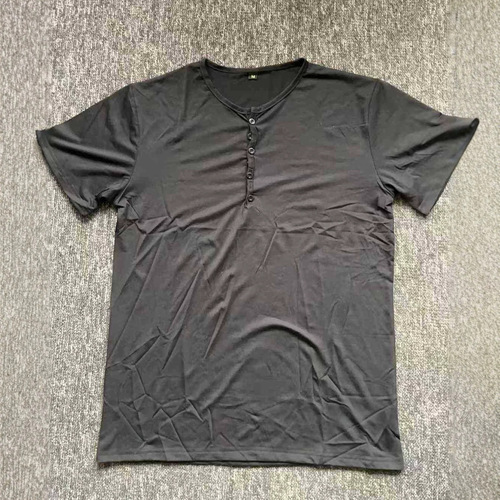 Cross-border Amazon Summer New Foreign Trade European and American Men Henry Shirt Short-sleeve Men Plain Button T-shirt Top