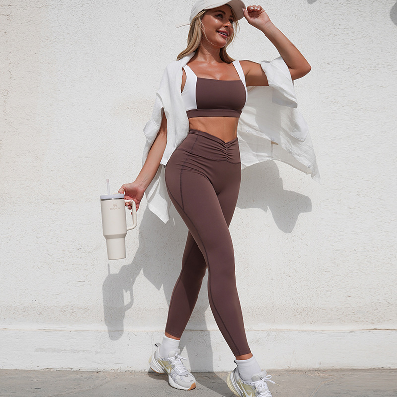 Estrictamente elegido Europa y Estados Unidos transfronterizos belleza espalda deportiva fitness sujetador cintura alta ajustado pantalonado corredor rápido seco conjunto de pantalones largos