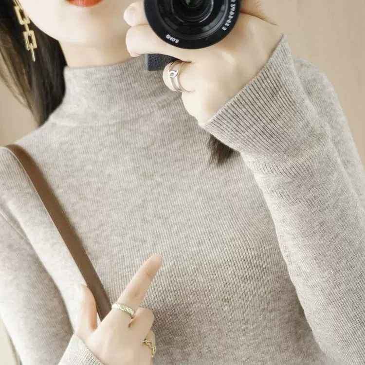 秋冬新款半高领打底衫女毛衣修身套头紧身内搭长袖针织上衣洋气