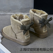 靴子女真皮雪地靴短筒冬季加绒保暖短靴学生防滑面包棉鞋