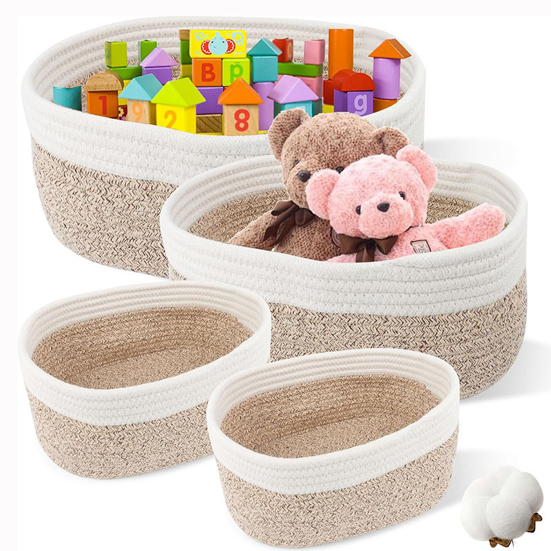Cesta tejida de cuerda de algodón hecha a mano al estilo japonés Cesta de almacenamiento de artículos diversos para ropa Cesta de almacenamiento de bocadillos domésticos Juego de cuatro piezas transfronterizo