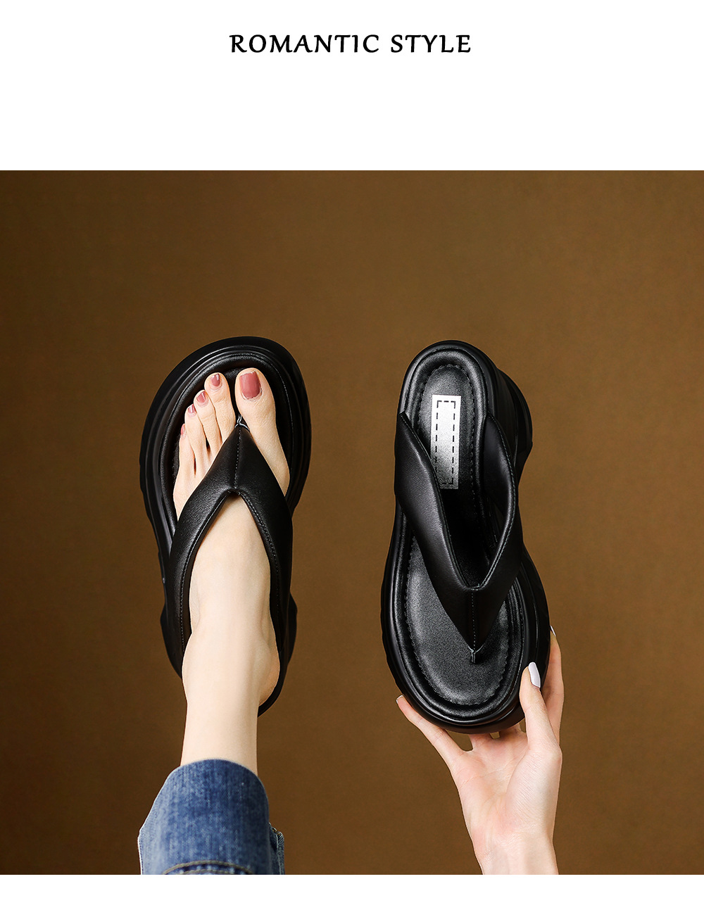 Dép xỏ ngón nữ đế xuồng cao gót 9 cm phong cách platform — màu đen, bạc chi tiết 10