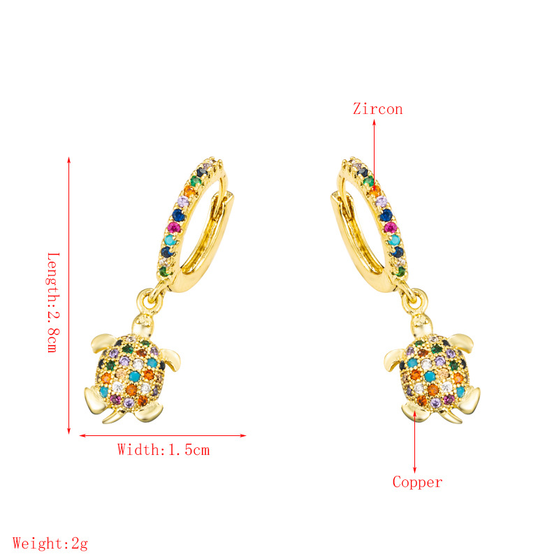 Boucles D&#39;oreilles En Zircon De Couleur Micro-incrusté De Cuivre En Forme De Tortue Animale display picture 1