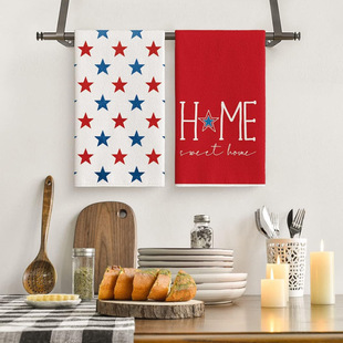 Cross-Border Hot Selling Microfiber Independence Day Decorative Towel Digital Printing Dining Table Kitchen Decorative Dish Towel Wholesale