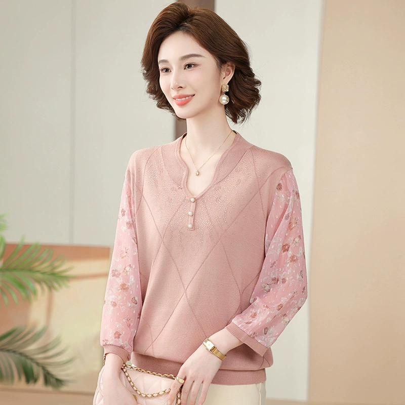 Мама весна 2025 новый газ марлевый рукав нижняя рубашка среднего и пожилого женского летнего тонкого трикотажного топ